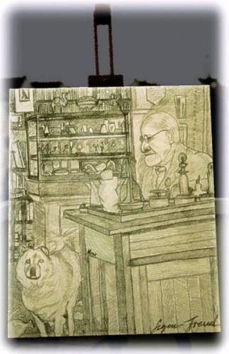 Sigmund Freud in seinem Sprechzimmer (Entwurf, 1988)