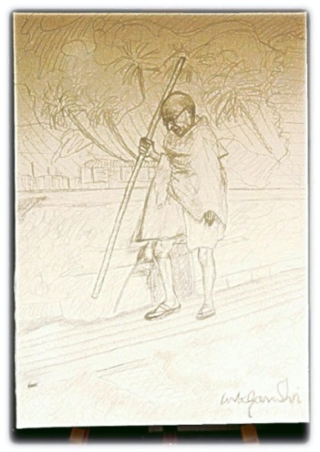 Mahatma Gandhi (Entwurf Bleistift auf Leinwand, 1989)